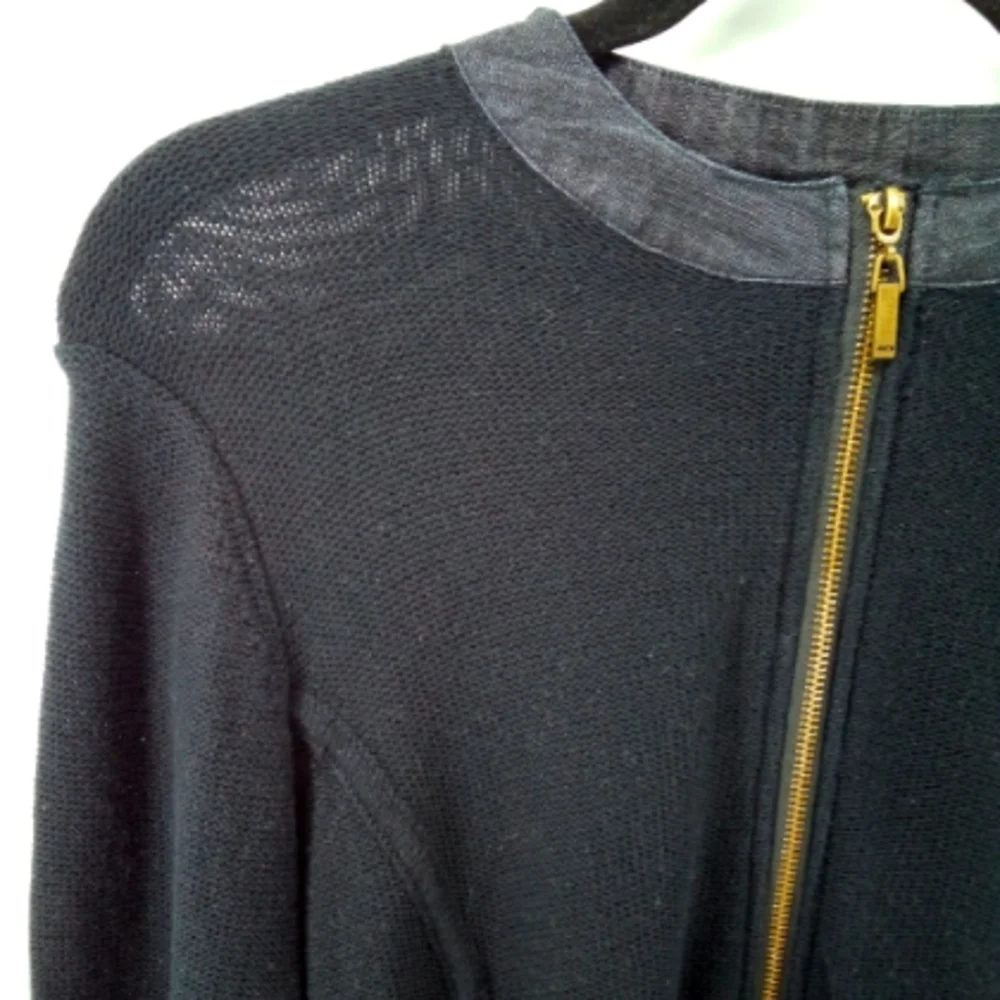 Allison Daley 100% Cotton Black Knit Denim Trim Full Zip Light Jacket L
